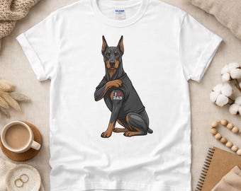 Doberman Dad Shirt, Doberman Pinscher Tattoo Tee, Funny Dog Dad Gift, Doberman Lover T-shirt, Gift for Dog Lovers, Royal White Dog Shirt