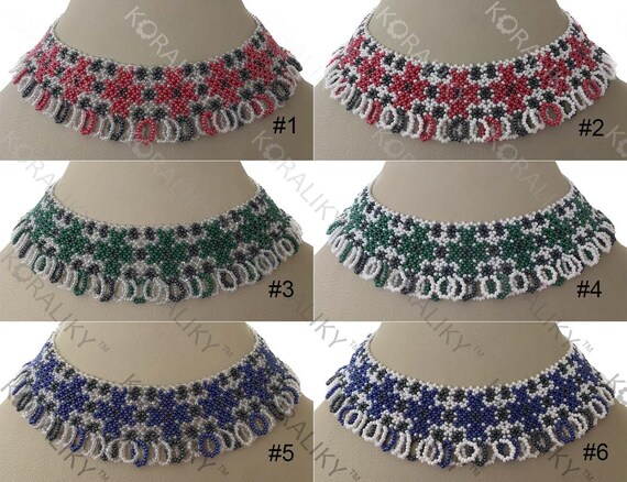 KORALIKY. Ukrainian Traditional Handmade Bead Netting Stitch NECKLACE Sylyanka. Bulk Orders Discount Up to 50%+.