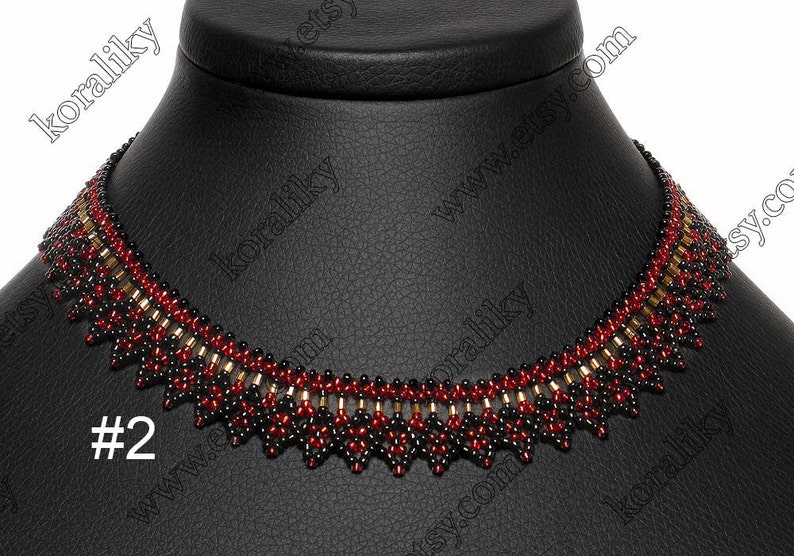 Black Red Gold Modern Ukrainian Handmade Glass Jewelry Beads Beaded NECKLACE Gerdan
