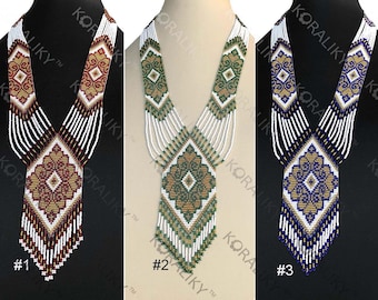 KORALIKY. Ukrainian Traditional Weaving Folk Handmade Seed Beads NECKLACE Long Gerdan.