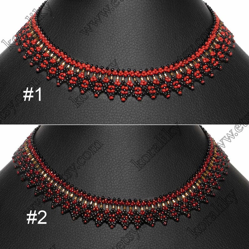Black Red Gold Modern Ukrainian Handmade Glass Jewelry Beads Beaded NECKLACE Gerdan
