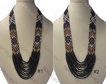 KORALIKY. Ukrainian Weaving Traditional Folk Handmade Seed Beads NECKLACE Long Gerdan. Bulk Orders Discount Up to 50+%.