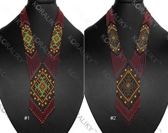 KORALIKY. Weaving Traditional Ukrainian Folk Handmade Seed Beads NECKLACE Long Gerdan Pendant