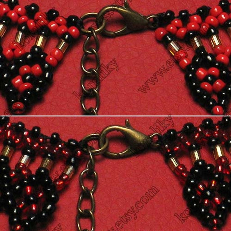 Black Red Gold Modern Ukrainian Handmade Glass Jewelry Beads Beaded NECKLACE Gerdan