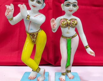 Marble Statue of Radha Krishna - 9 inch. Iskon style statue
