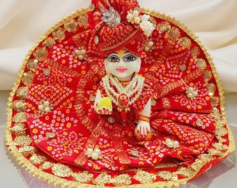 Abito rosso Bandhani Laddu Gopal / Kanha Ji Poshak festivo