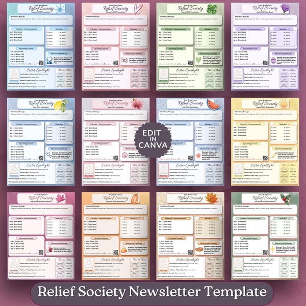 Relief Society Newsletter Canva Template | Editable Monthly Newsletter
