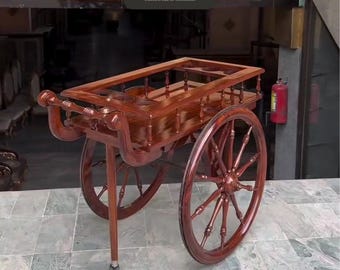 Chinioti Wooden Serving Cart Sheesham Wood Tea Trolley Bar Cart Vintage Style Coffee Station Handcrafted Pakistani Furniture