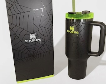 Stanley 40oz Spiderweb Tumbler, Limited Edition Halloween Quencher, Gothic Black Lime Green Cup
