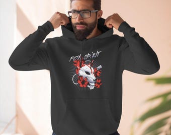 Fox Spirit Skull Hoodie | Kitsune Mask, Floral Japanese Demon Design