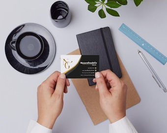 Modern Black Gold Business Card Template | Luxury Digital Networking Card (Canva)