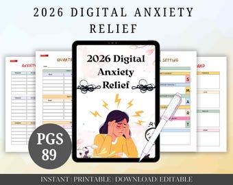 2026 Digitale Angst Relief Notizbuch | Psychische Gesundheit Tracker, Self Care Planer (Digital PDF)