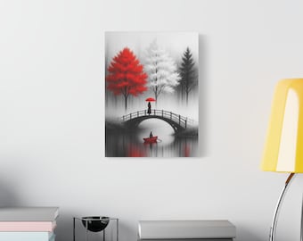 Red Umbrella Bridge Malerei Leinwand