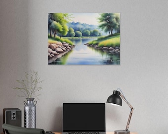 Friedliche Flusslandschaft Leinwand | Gespannte Leinwand Wandkunst