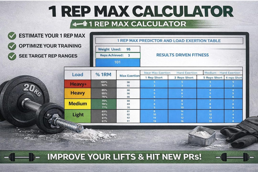 Rep Sheets One-rep Max Calculator – Digital Excel Sheet - Etsy