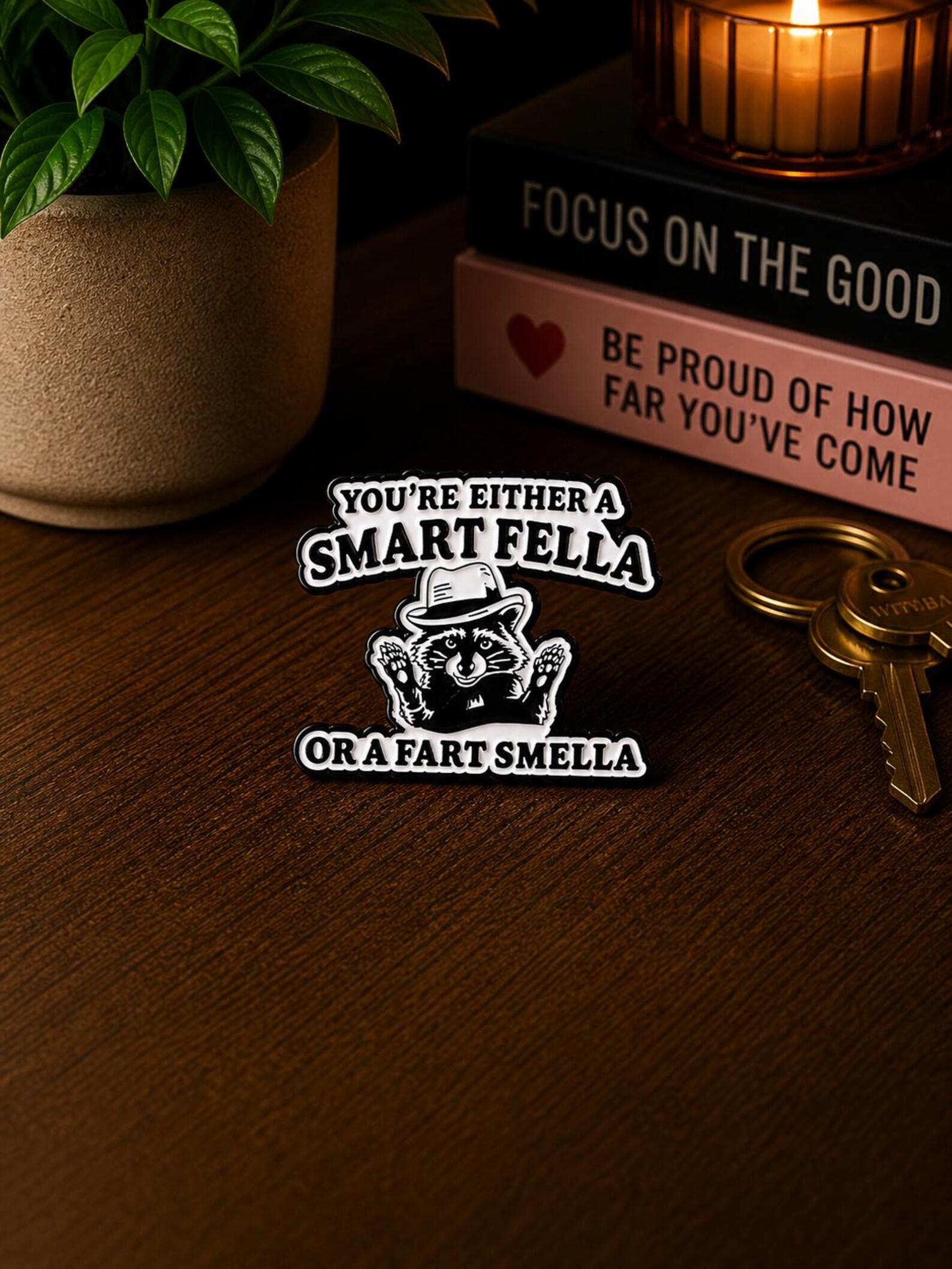Smart Fella Fart Smella Enamel Pin – Racoon Humor, Relatable Statement ...