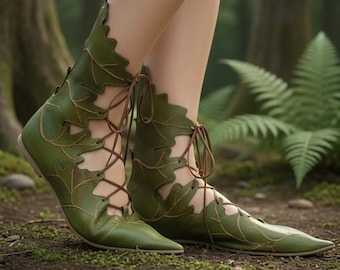 Handmade Elven Forest Boots | Elf Cosplay Shoes | Medieval LARP Footwear | Fantasy Elf Costume