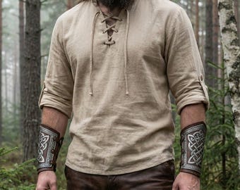 Medieval Viking Tunic for Men | Cotton Linen Renaissance Pirate Shirt | LARP Costume