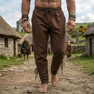 Mittelalterliche Wikinger-Hose für Männer | Renaissance Leinenhose | LARP Nordisches Kostüm | Pirat Ren Faire