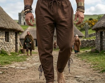 Medieval Viking Pants for Men | Renaissance Linen Trousers | LARP Nordic Costume | Pirate Ren Faire