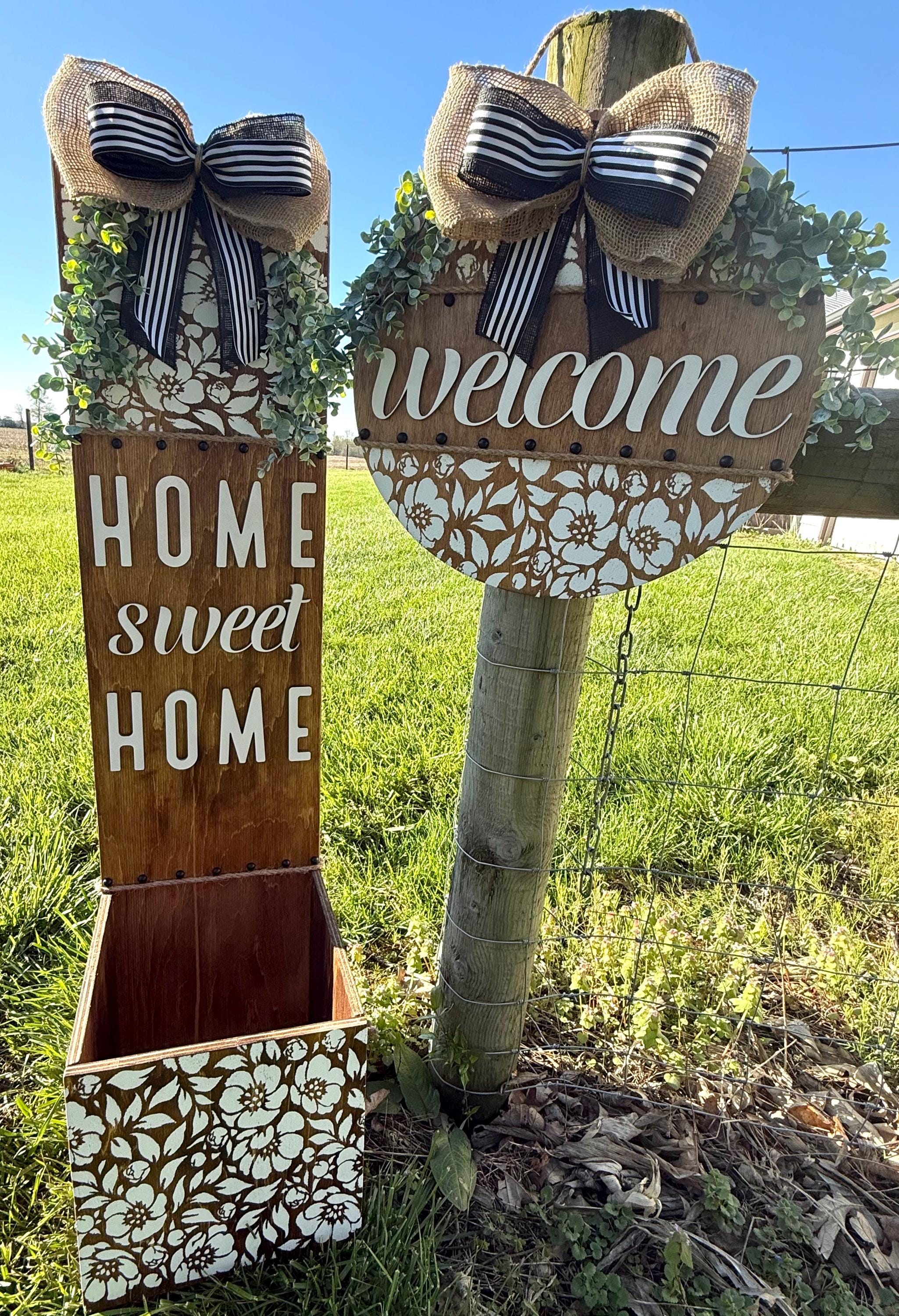 34 Front Porch Decor Ideas for Every Season 2 Floral welcome door hanger home sweet home wood planter box leaner…