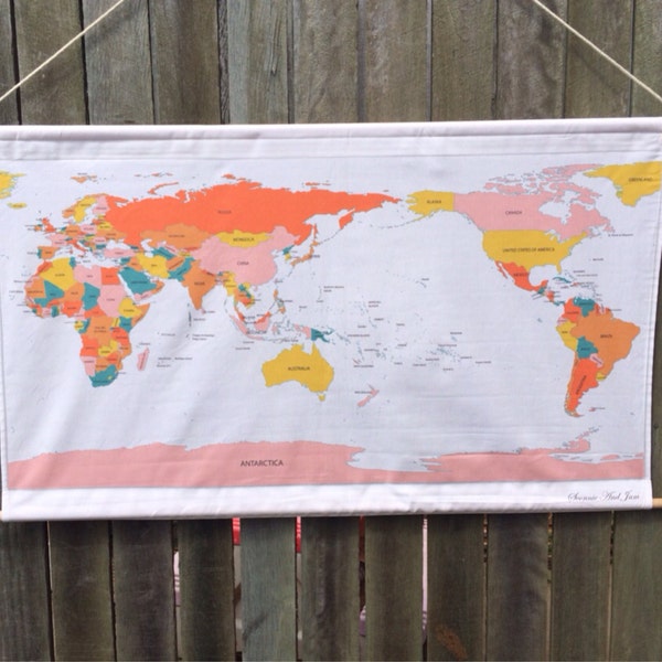 Nähen Sie Ihre eigenen Abenteuer Stoff Wand hängen-Weltkarte mit Stickerei Kit multicolor Rosa blaugrün Orange gelb