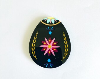 2018 Polonais Pisanka (Pisanki) Broche oeuf de Pâques noir multicolore acrylique découpé au laser