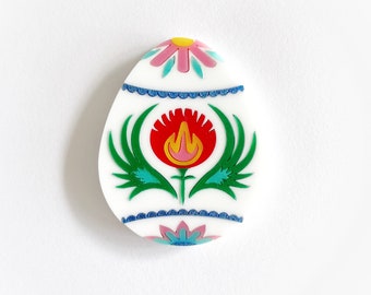 2017 Polish Pisanka (Pisanki) Egg brooch - White version - multi colour laser cut acrylic