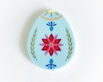 2018 Polish Pisanka (Pisanki) Blue Easter Egg brooch multi colour laser cut acrylic