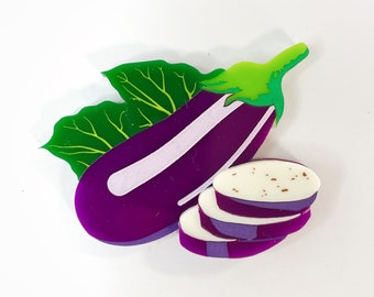 Eggplant - Autumn Harvest - cute multicolored Eggplant / aubergine brooch featuring layered laser cut acrylic