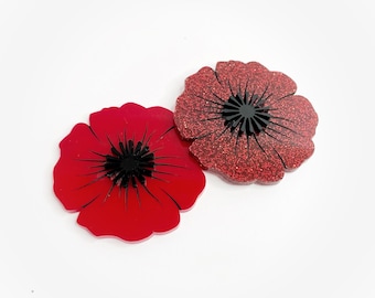 Remembrance Day Range - 2D Poppy Brooch - 2 different colours, Bright Red, Glitter Red