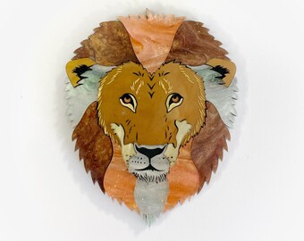 BIG CATS COLLECTION - Adult Lion Face Brooch, Acrylic Glitter, Beautiful Animal Brooch - Handmade Lasercut Pin