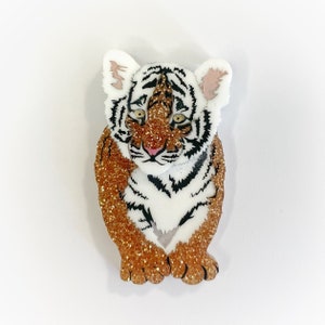 BIG CATS COLLECTION - Baby Tiger Cub Body Brooch, Acrylic Glitter, Beautiful Animal Brooch - Handmade Lasercut Pin