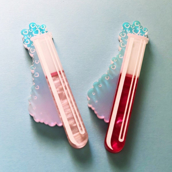 Light Pink / Dark Pink and Iridescent "Love Test(tube)" science experiement beaker test tube layered laser cut acrylic