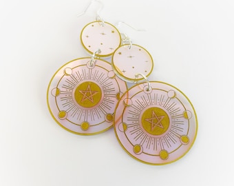 APOTHECURIUS - Moon cycle / starry / pentagram Earrings (Iridescent) - Circular