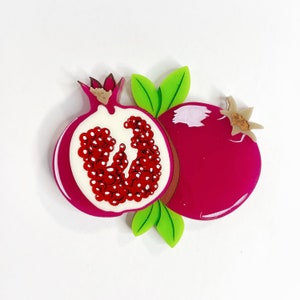 Pomegranate Autumn Harvest cute multicolored Pomegranate brooch featuring layered laser cut acrylic image 1