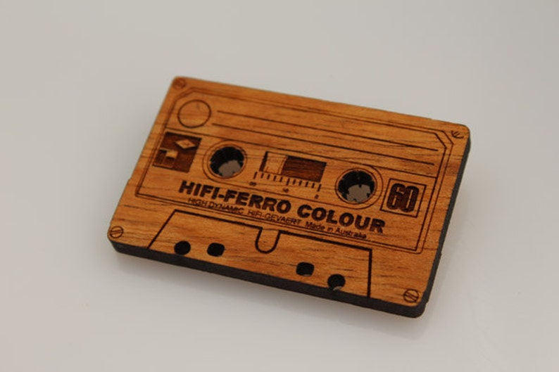 Wood laser cut brooch Retro cassette tape image 1