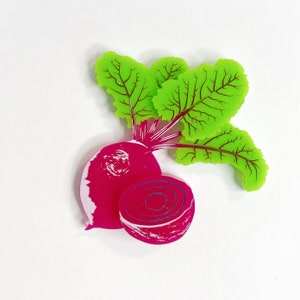 Beetroot Autumn Harvest cute multicolored Beetroot brooch featuring layered laser cut acrylic image 1