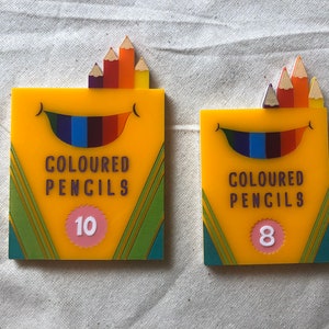 Coloured pencil pack "Colour and Shade” layered laser cut acrylic brooch