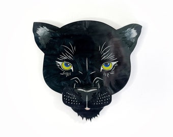 BIG CATS COLLECTION - Adult Panther Face Brooch, Acrylic Pearl, Beautiful Animal Brooch - Handmade Lasercut Pin