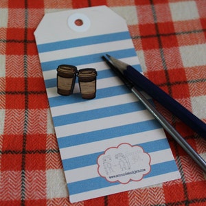 Wood laser cut earrings studs takeaway coffee latte cup image 4