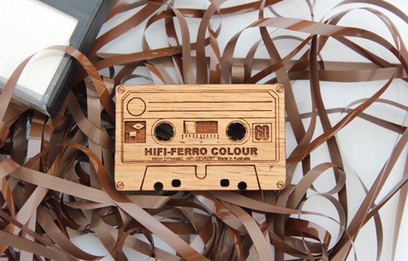 Wood laser cut brooch Retro cassette tape image 3