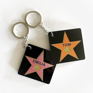 Porte-clés personnalisé star d'Hollywood / BagTag - Prénom personnalisé acrylique école maternelle en acrylique