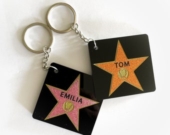 Personalized Hollywood Star Keyring / BagTag- Personalised Custom Name school Acrylic kindergarten Prep