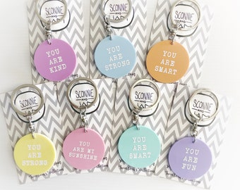 Positivity Keyrings - Positive message keyrings, pastel colours acrylic feel good