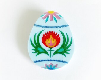 2017 Polish Pisanka (Pisanki) Egg brooch - Blue version - multi colour laser cut acrylic