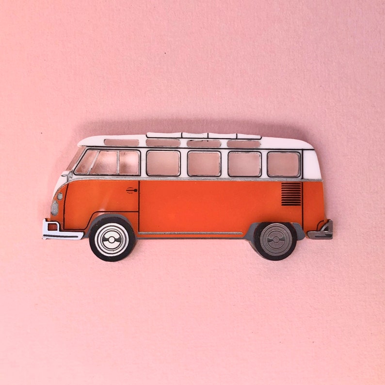 Cute orange vintage Kombi Brooch image 1