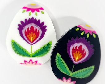 2023 Polish Pisanka (Pisanki) Egg brooch - Black / white version - multi colour laser cut acrylic