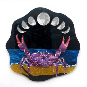 Cancer &quot;Moonchild&quot; Midnight Crab Star Sign Horoscope Laser cut acrylic brooch