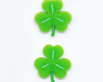 St Patrick’s Day “Shamrock” light green stud earrings made from laser cut and hand painted acrylic